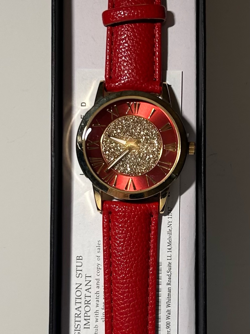 NIB MANHATTAN LADIES WRIST WATCH BY CROTON. RED LEATHER 9” STRAP
